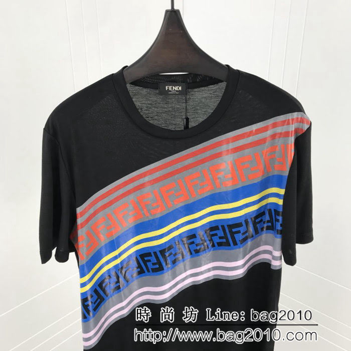 FENDI芬迪 19ss早春新款 FF彩色拼LOGO印花 男款短袖T-shirt ydi1681